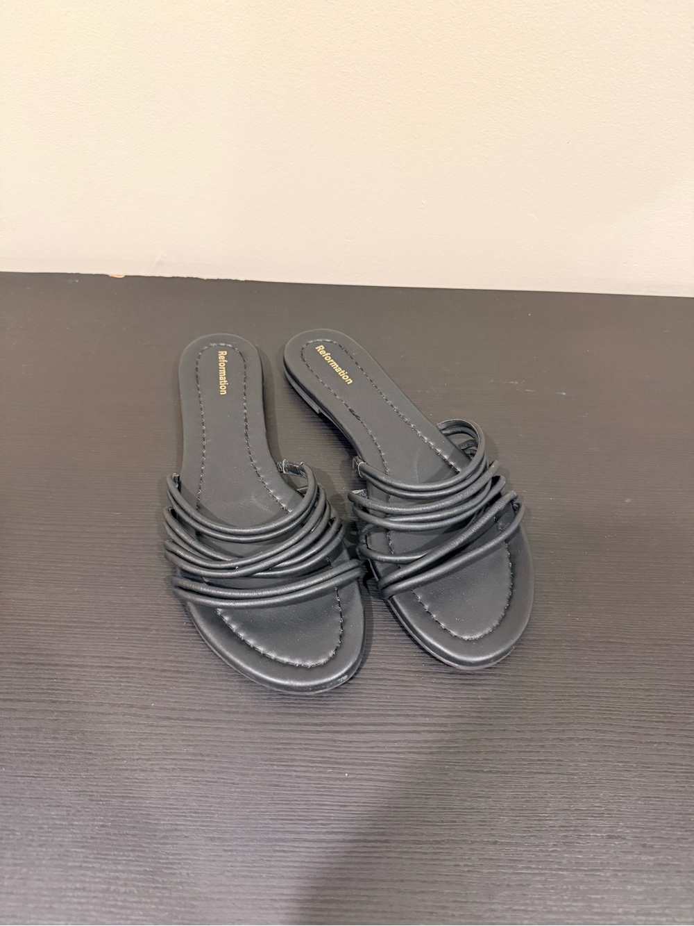 Reformation Black Tubular-Strap Slide Sandals